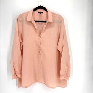 Eileen Fisher Linen Tunic Womens Medium Pink Irish Linen Roll Tab Top